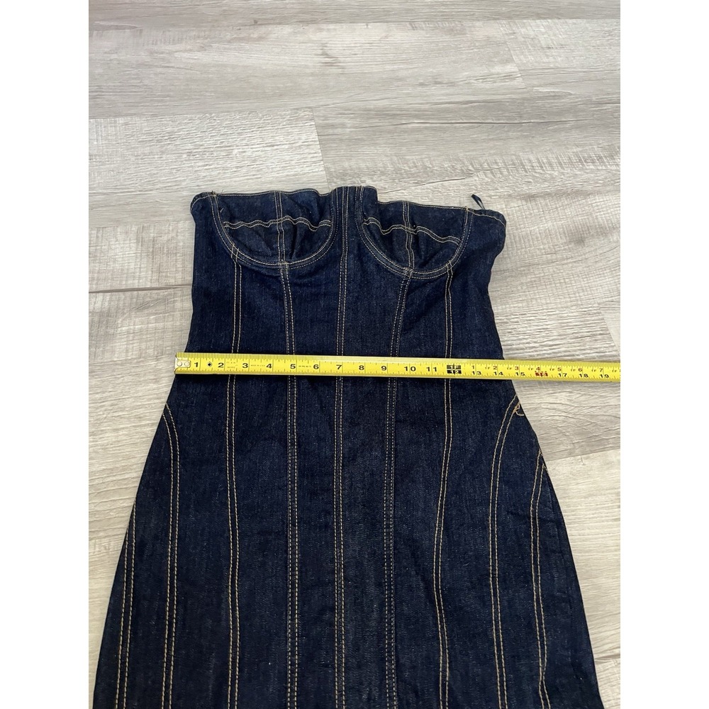 Zara Long Dark Blue Denim Bustier ZW Bodycon Corset Dress Topstitched Size L - Picture 9 of 15